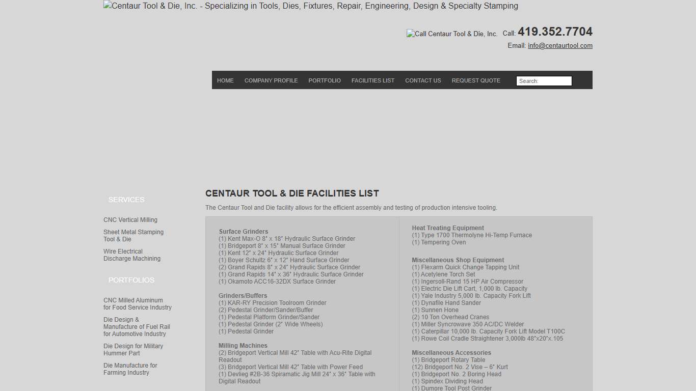 Tool and Die Manufacturing Facilities List - Bowling Green, Ohio - Centaur Tool and Die