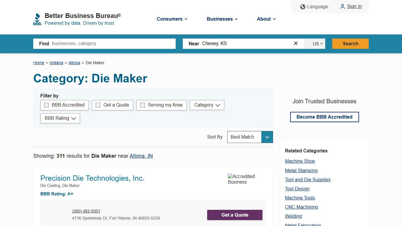 Die Maker near Altona, IN Better Business Bureau