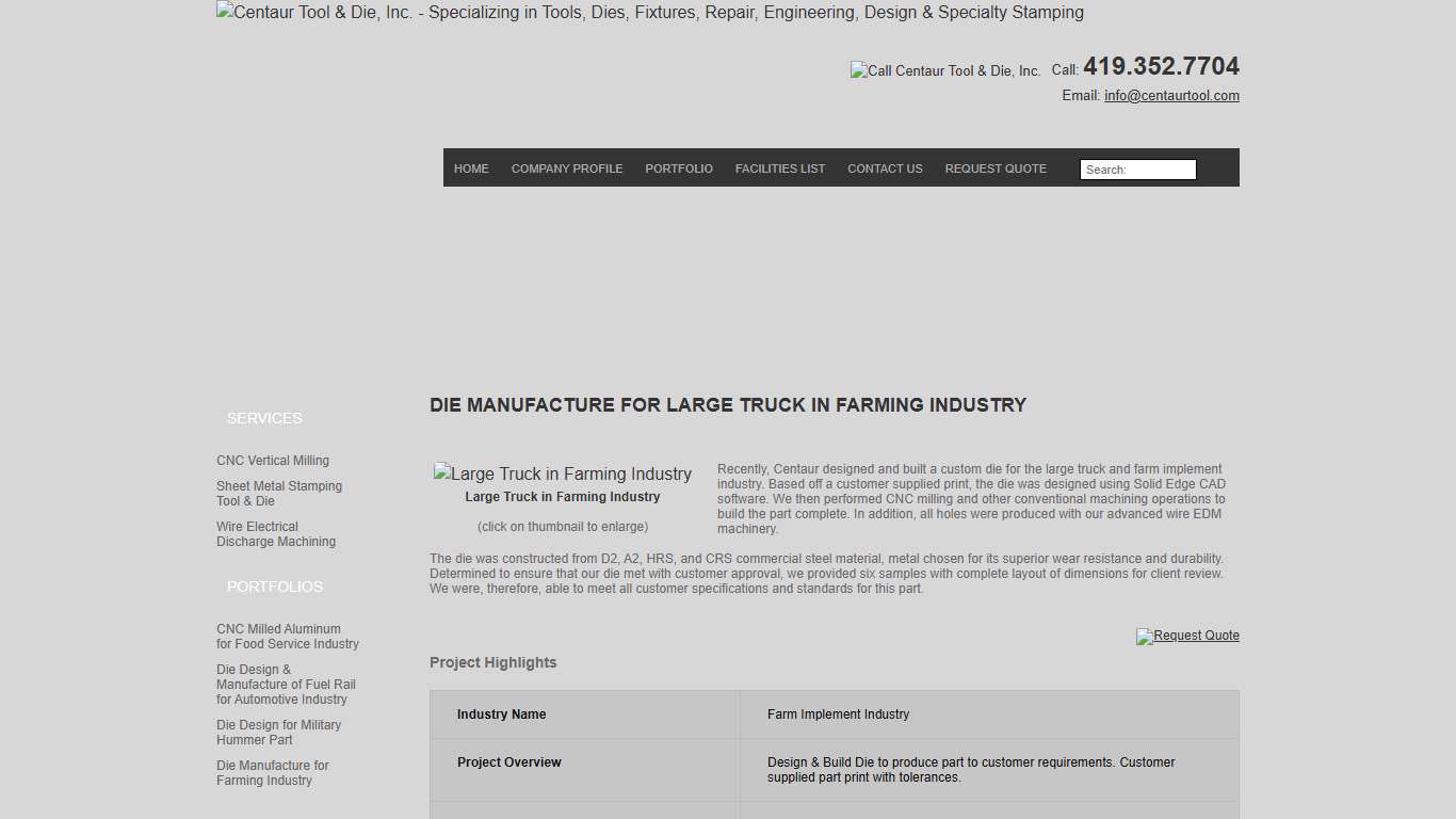 Custom Die for Large Truck - Bowling Green, Ohio - Centaur Tool and Die